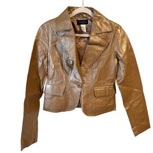 GUESS Metallic Taupe Beige Vintage Tailored Leather Blazer Size Medium Y2K Crop